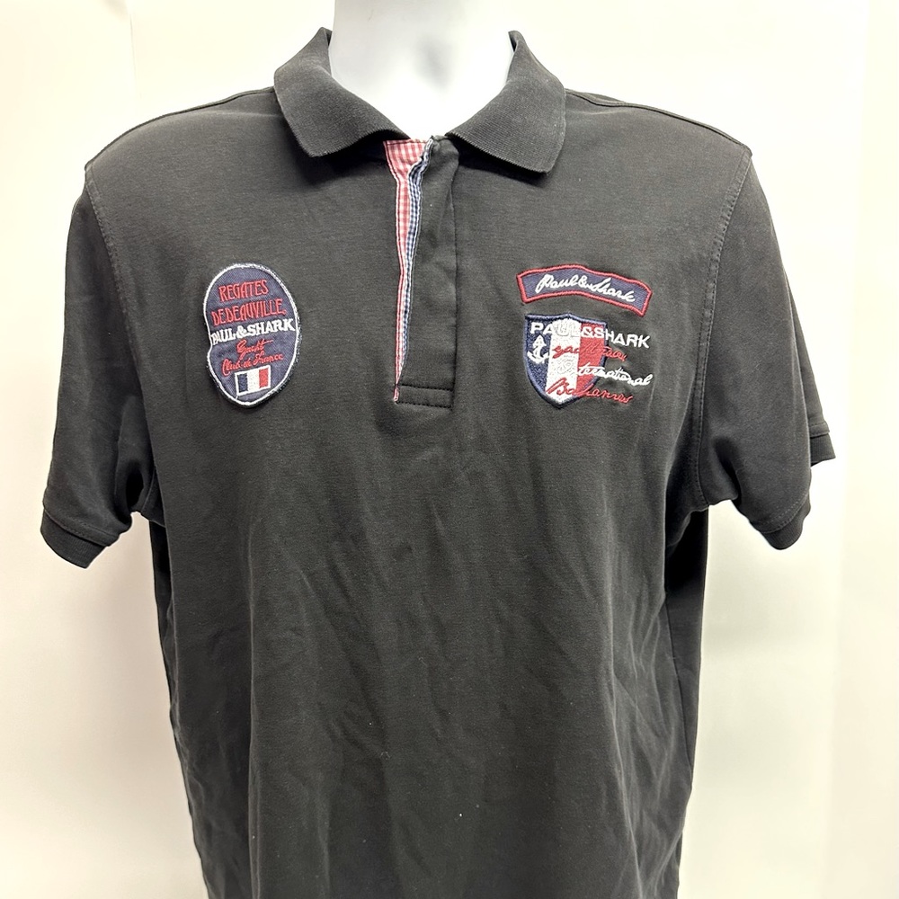 Paul Shark Yachting Shirt Men XL Black Polo Boating Patches Yatch Club